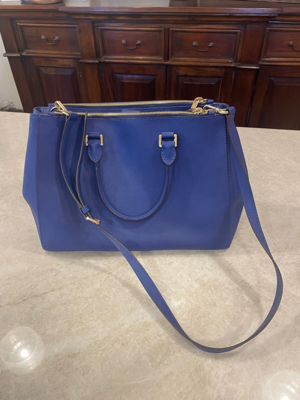 Michael Kors Royal Blue Saffiano Leather Satchel with Gold Hardware - Picture 5 of 7